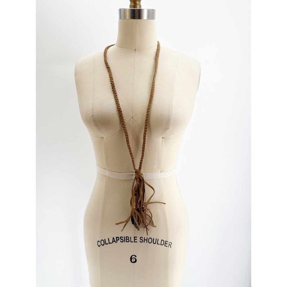 Braided Leather Necklace with Tassel Pendant - Picture 4 of 4